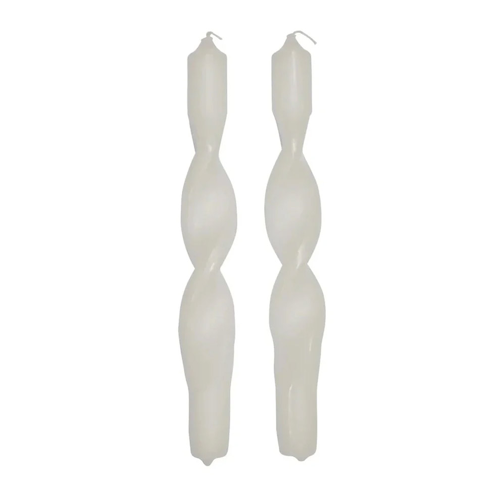 Broste Candle Twist Giftboxed Set Of 2 - Glossy Pure White