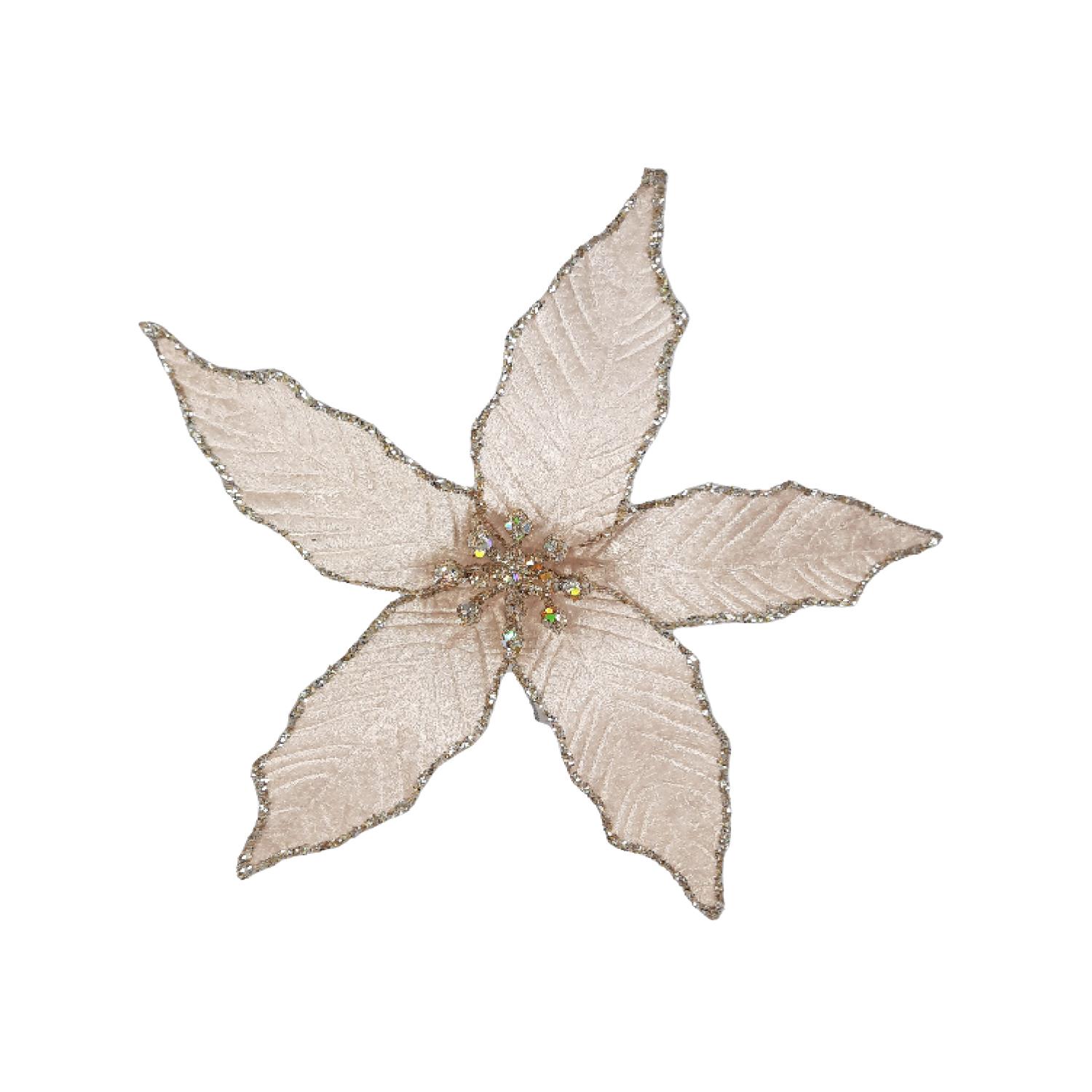 Small Velvet Poinsettia With Clip Rose/Pearl 20cm