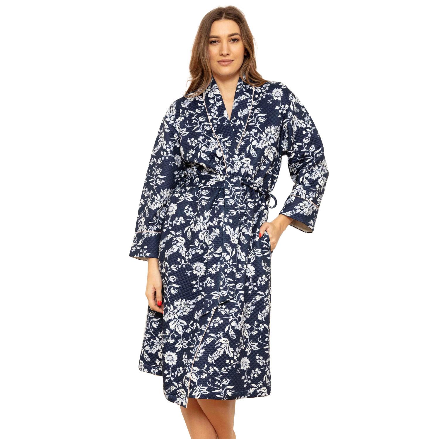 Cottonreal Midnight Fern Cotton Quilted Grace Shawl Robe