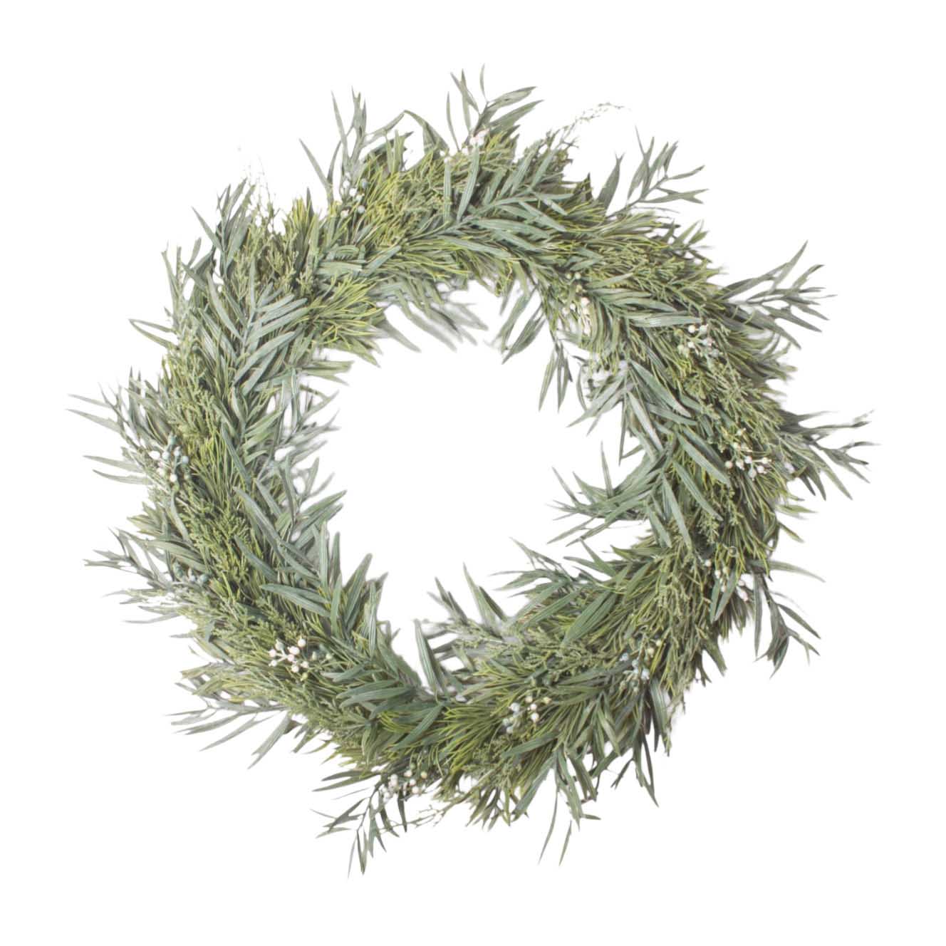 French Country Mixed Silver Green Wreath 50cm