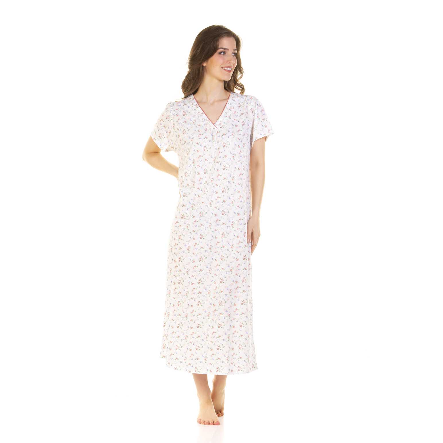 La Marquise Pleated Susan Cotton Rich Short Sleeve Full Length Nightdress