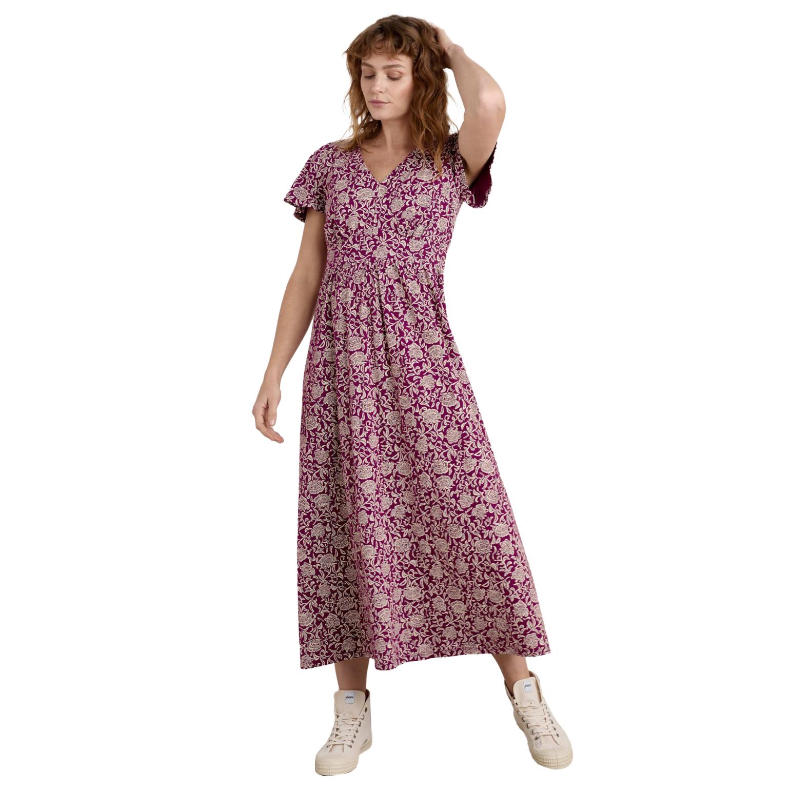 Seasalt Cornwall Chateaux Dress Trailing Woodblock Cassis