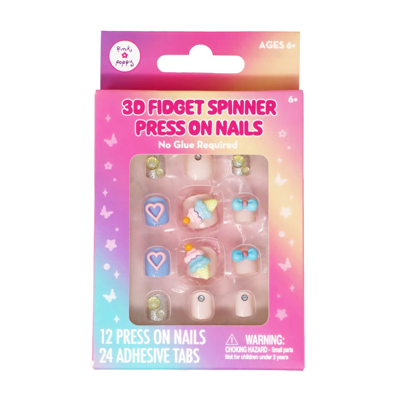 Pink Poppy 3D Fidget Spinner Press On Nails Strawberry