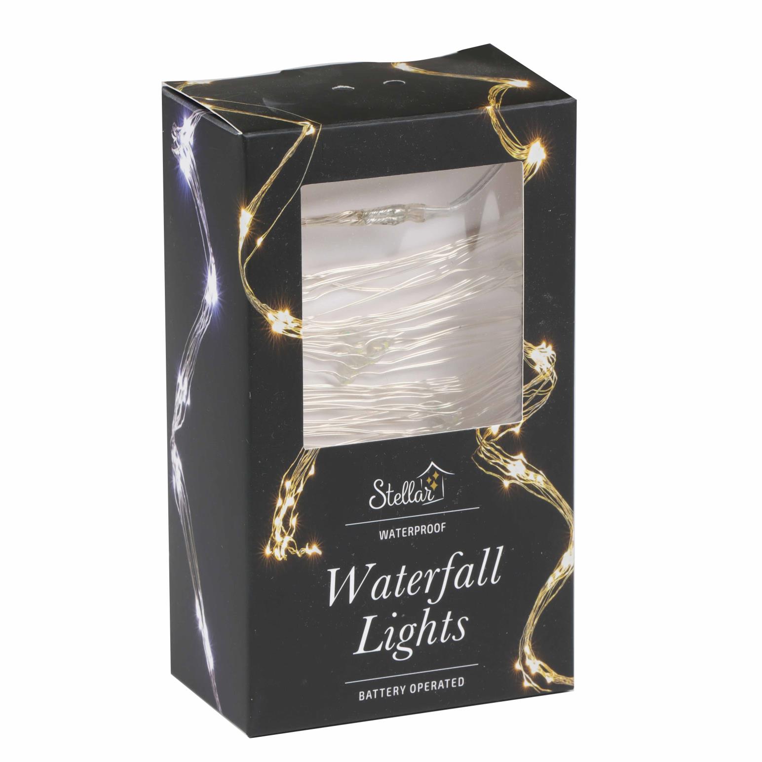 Stellar Haus AA Waterfall Lights Silver Cool White 1.5m