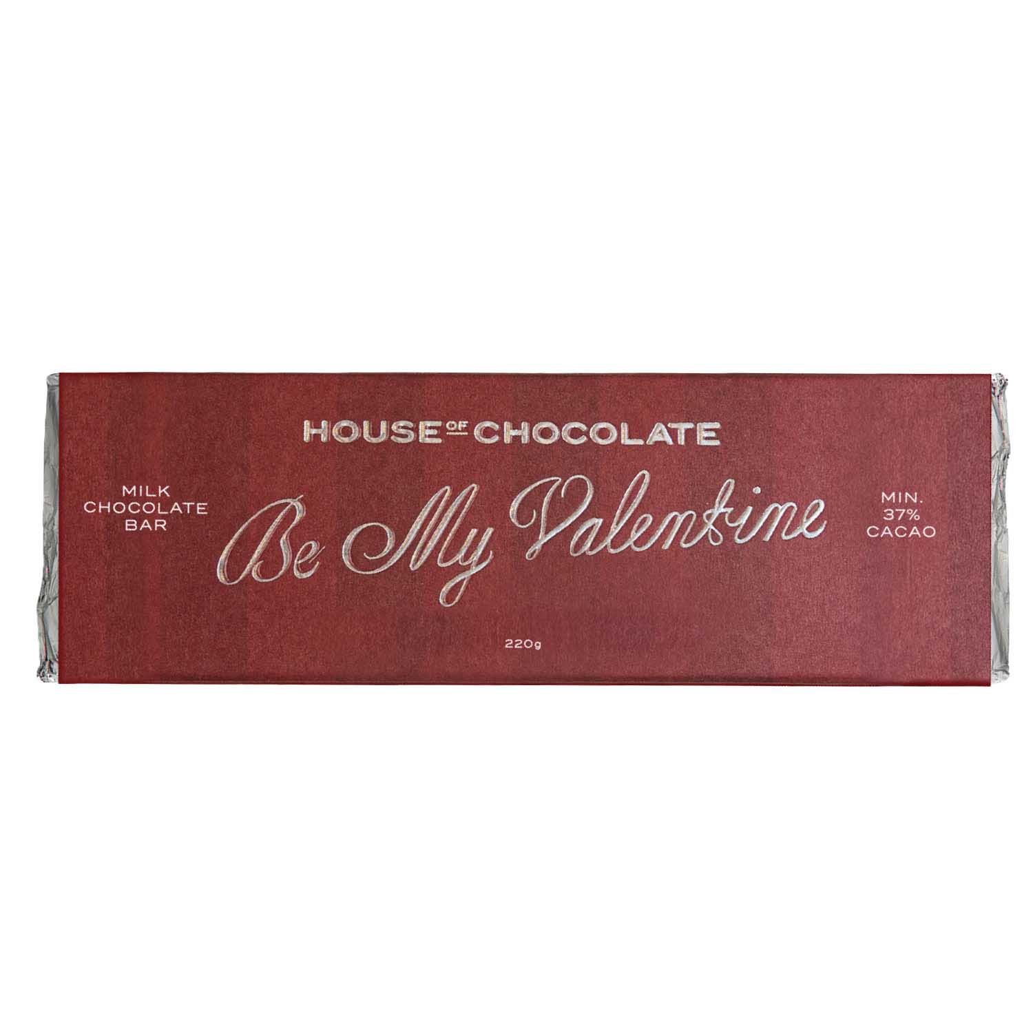 House of Chocolate 'Be My Valentine' Milk Chocolate Bar 220g