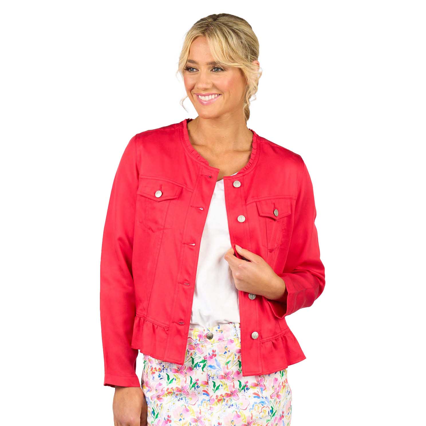 Vassalli Button Up Jacket With Frill Hem