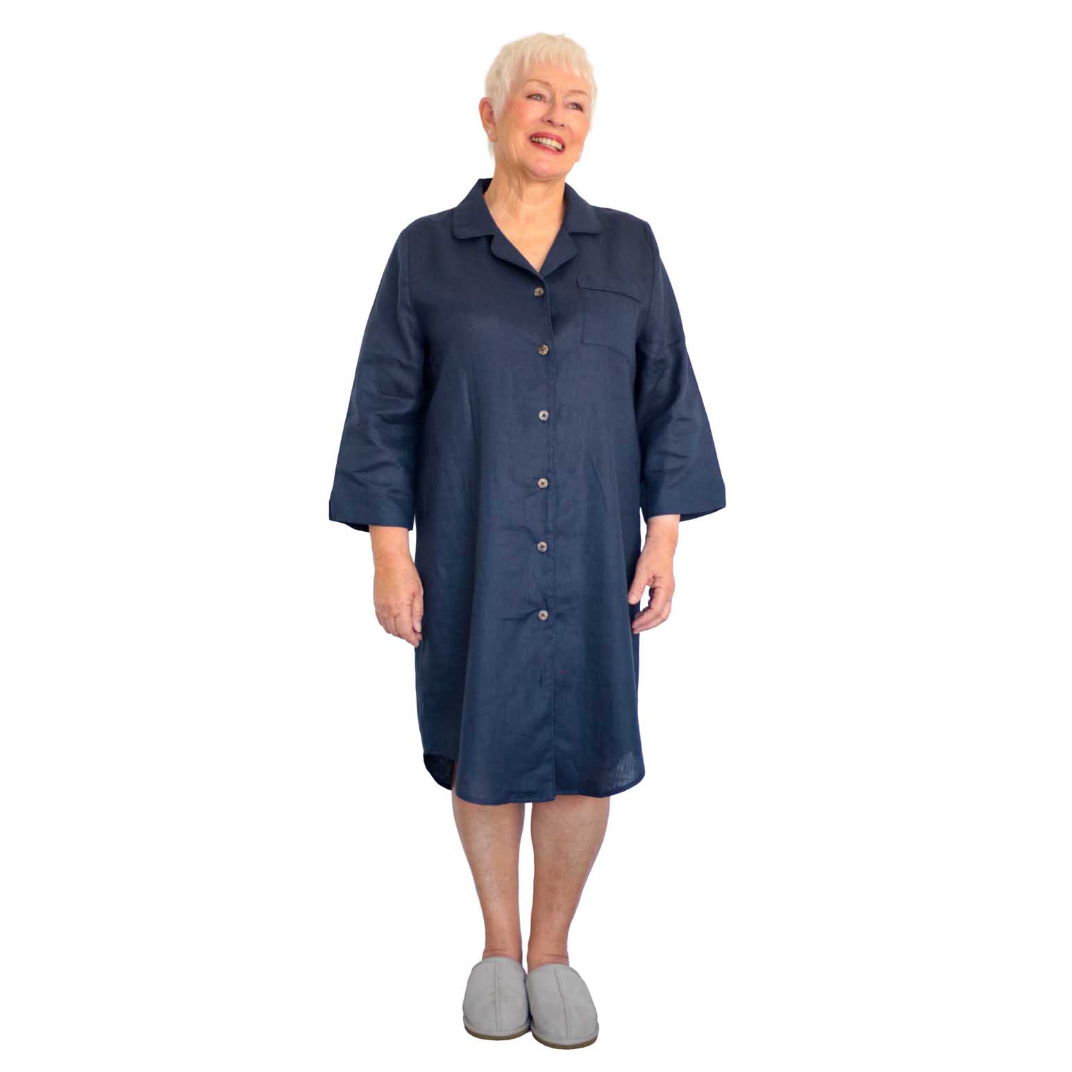 MM Linen Navy Linen Nightshirt