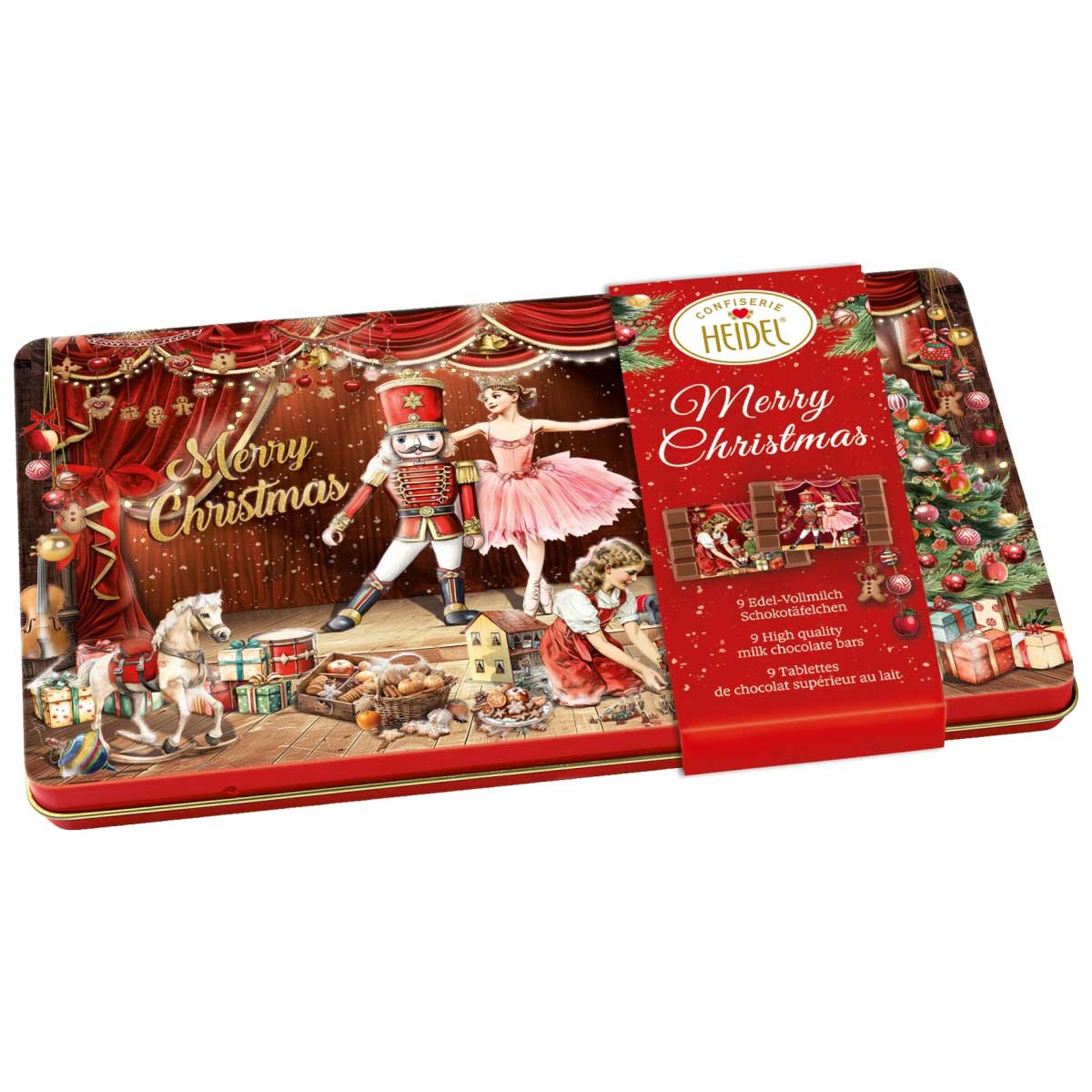 Heidel Christmas Fairy Tale Tin Box with 9 Mini Milk Chocolate Bars 90g