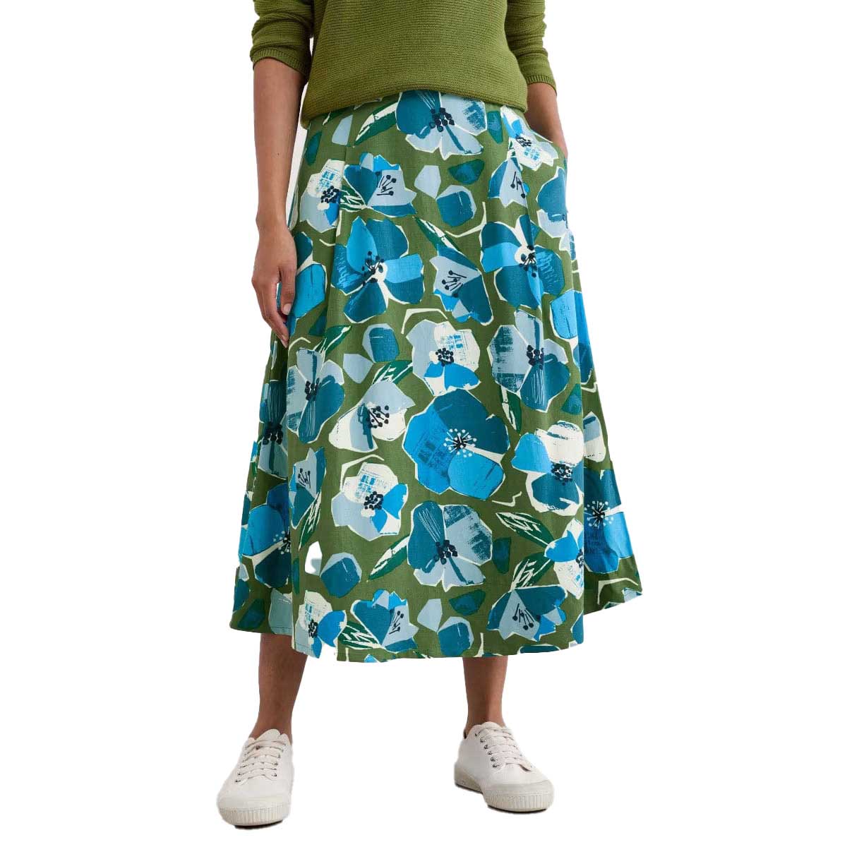 Seasalt Cornwall Swallow Hill Skirt Paper Hellebores Forest Green