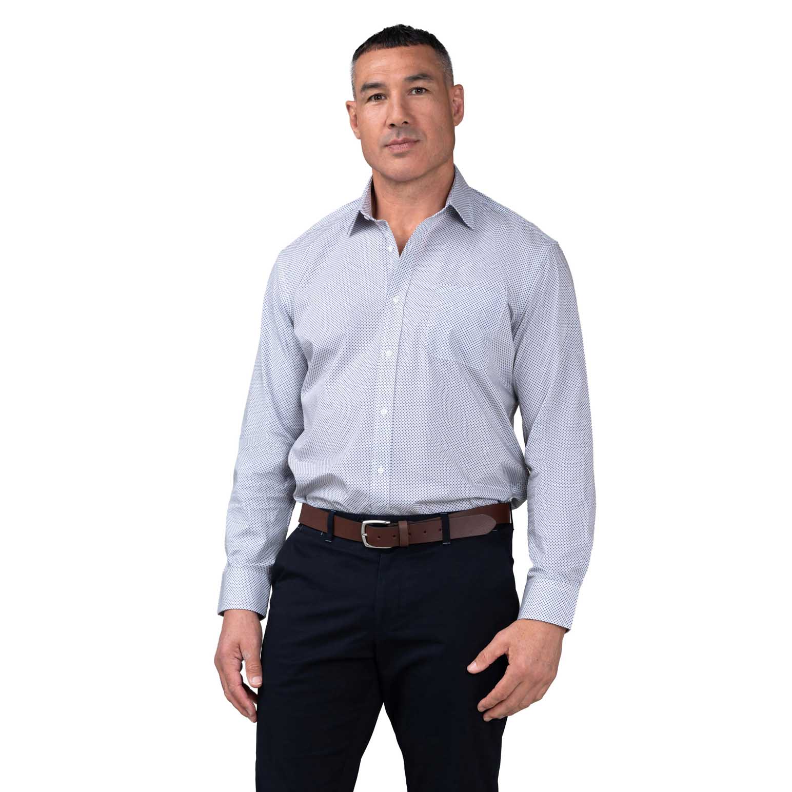 Rembrandt Sinatra Beige & Blue Microdesign Print Shirt