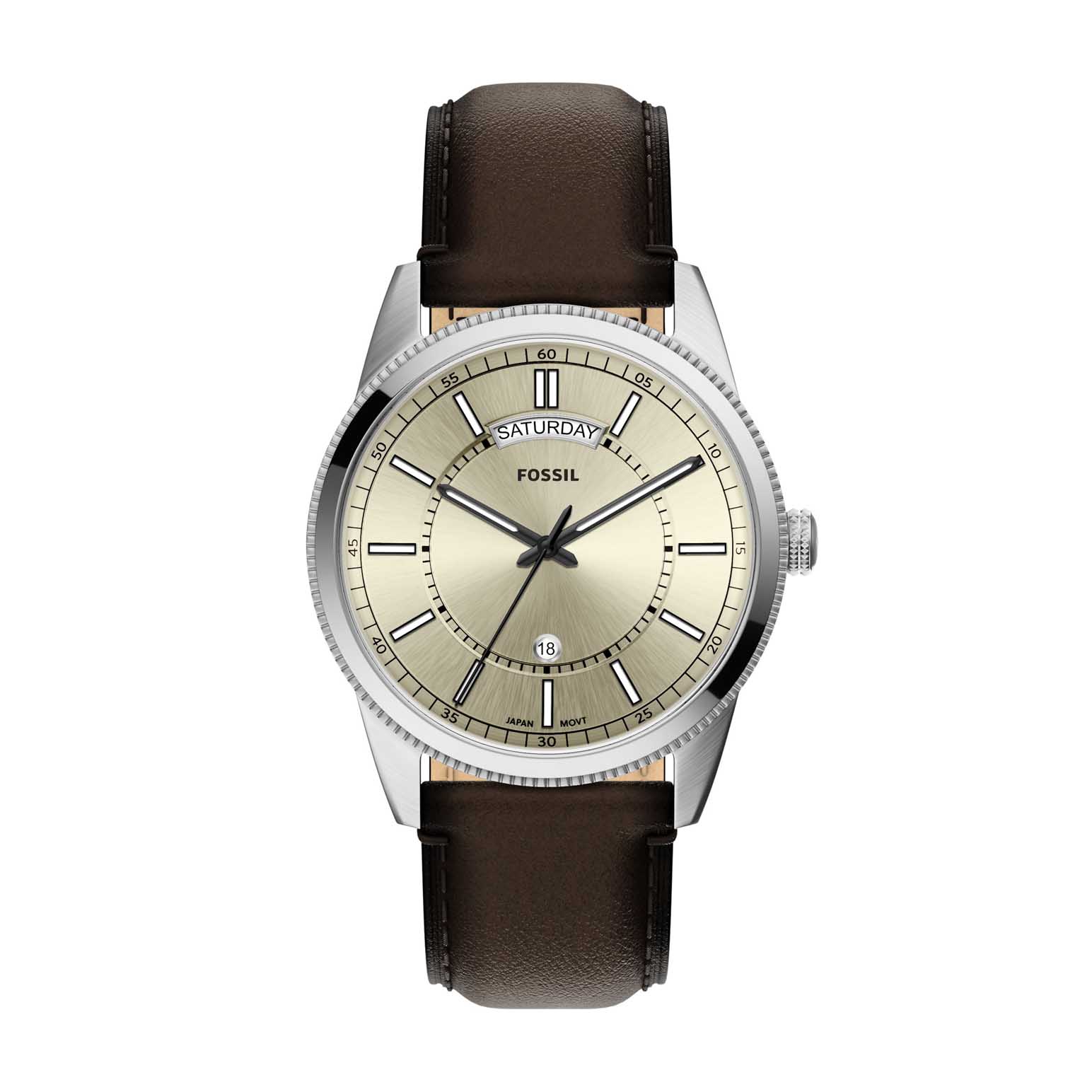 Fossil Pearson 42mm Three-Hand Day-Date Brown Leather Watch