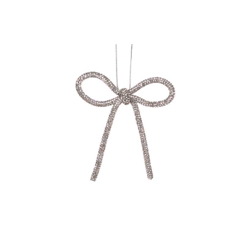 Holly & Ivy 9cm Silver Beaded Bow Ornament