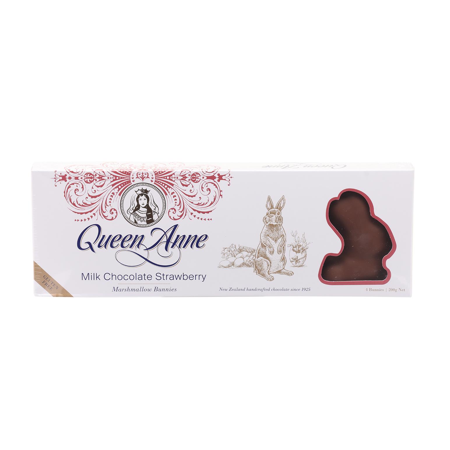 Queen Anne Strawberry Milk Chocolate Marshmallow Easter Bunnies 200g