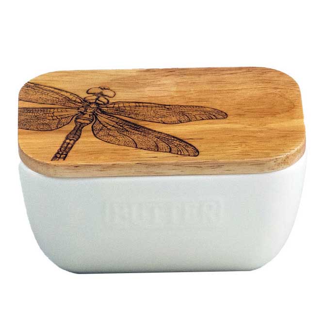 Selbrae House White Butter Dish - Dragonfly