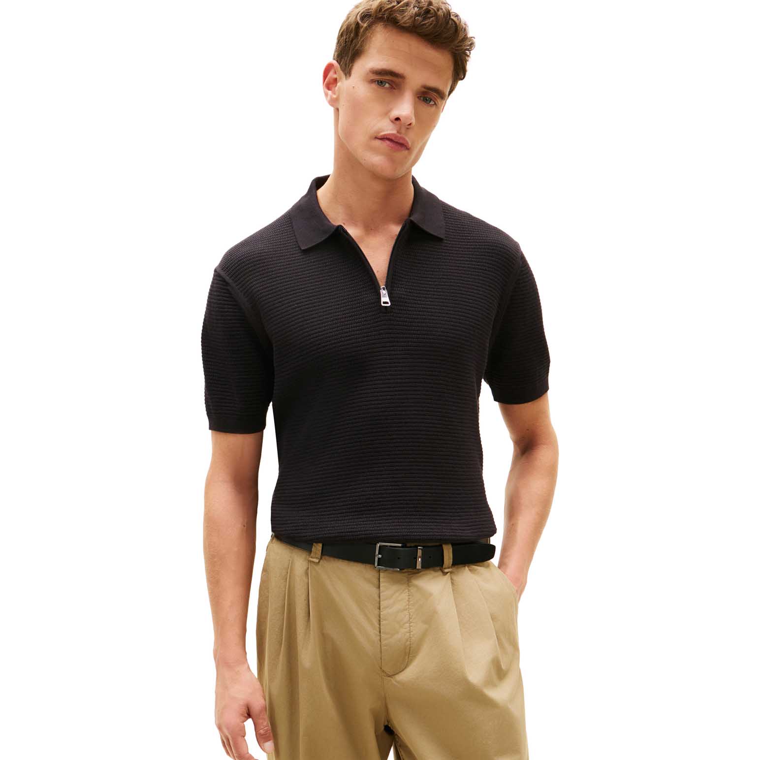 Tommy Hilfiger Regular Fit Textured Knit Zip Polo Shirt