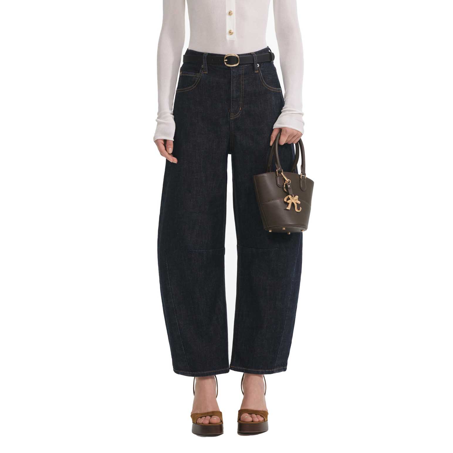 Self Portrait Indigo Barrel Leg Jeans