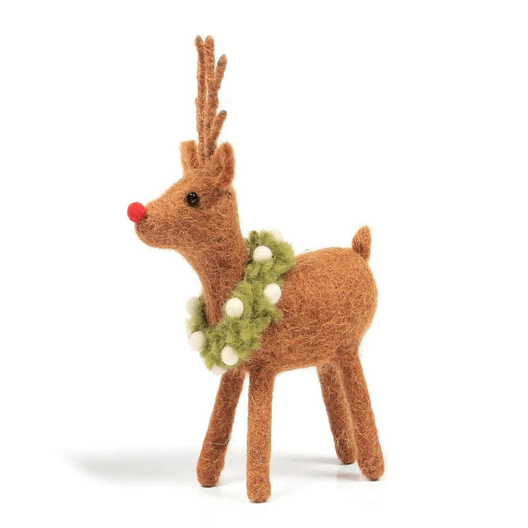 Amica Felt Reindeer With Mistletoe And Holly Weaths 15cm