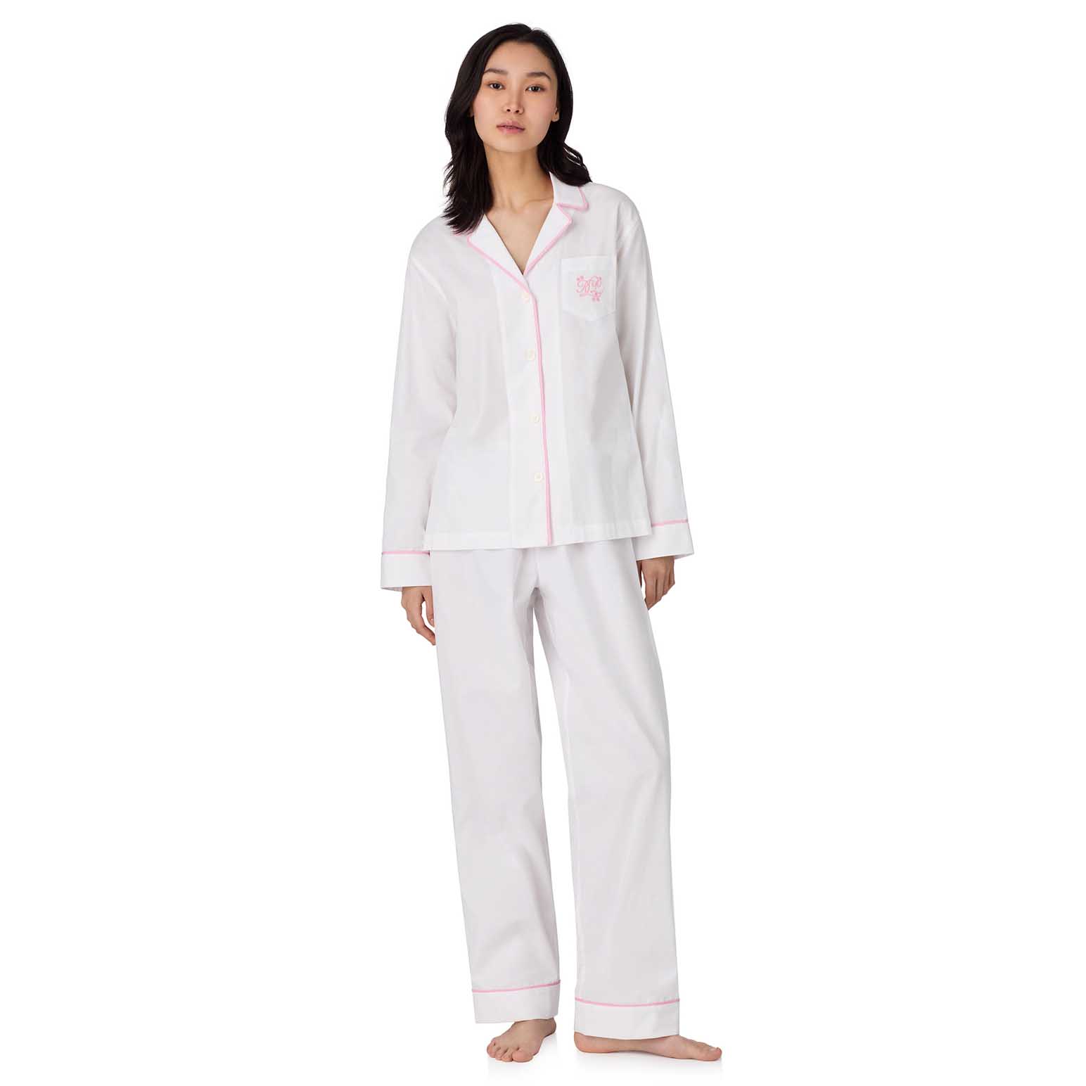 Lauren Ralph Lauren Cotton Herringbone L/S Notch Collar Pajama Set