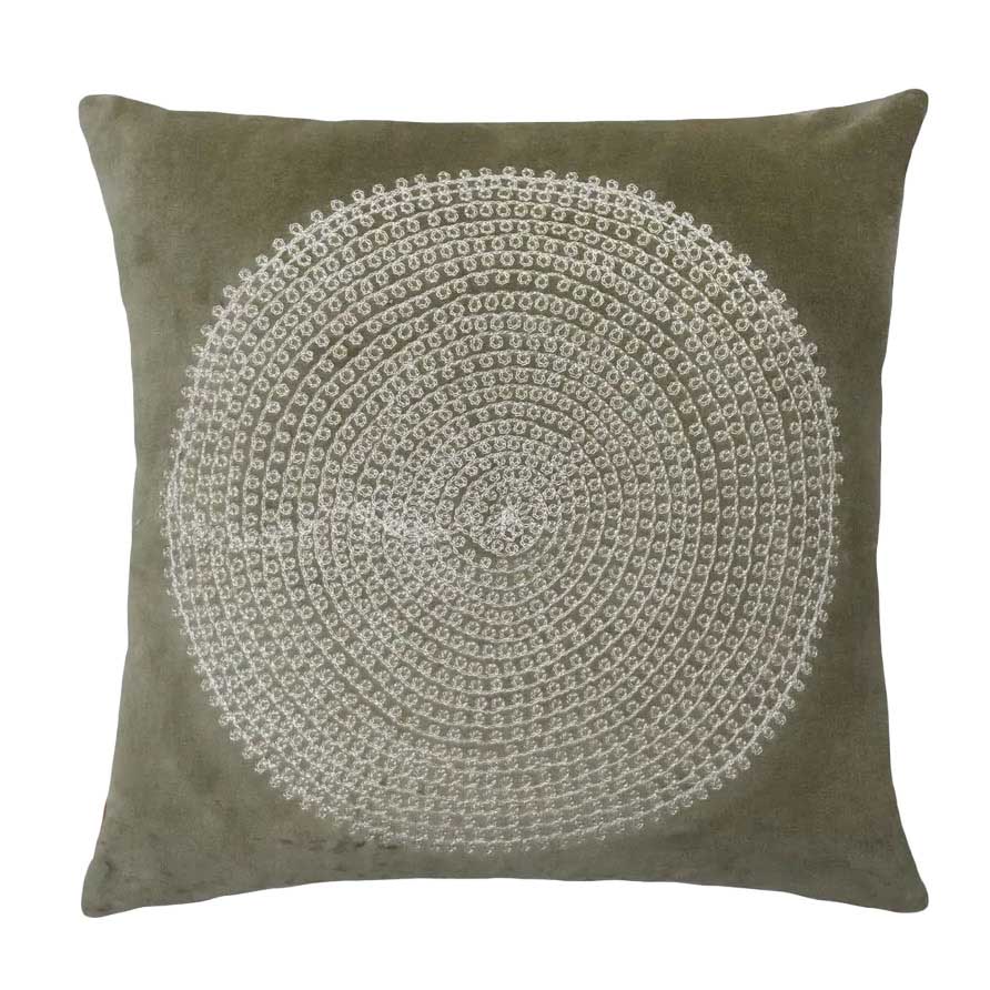French Country Embroidered Circle Velvet Cushion Cover