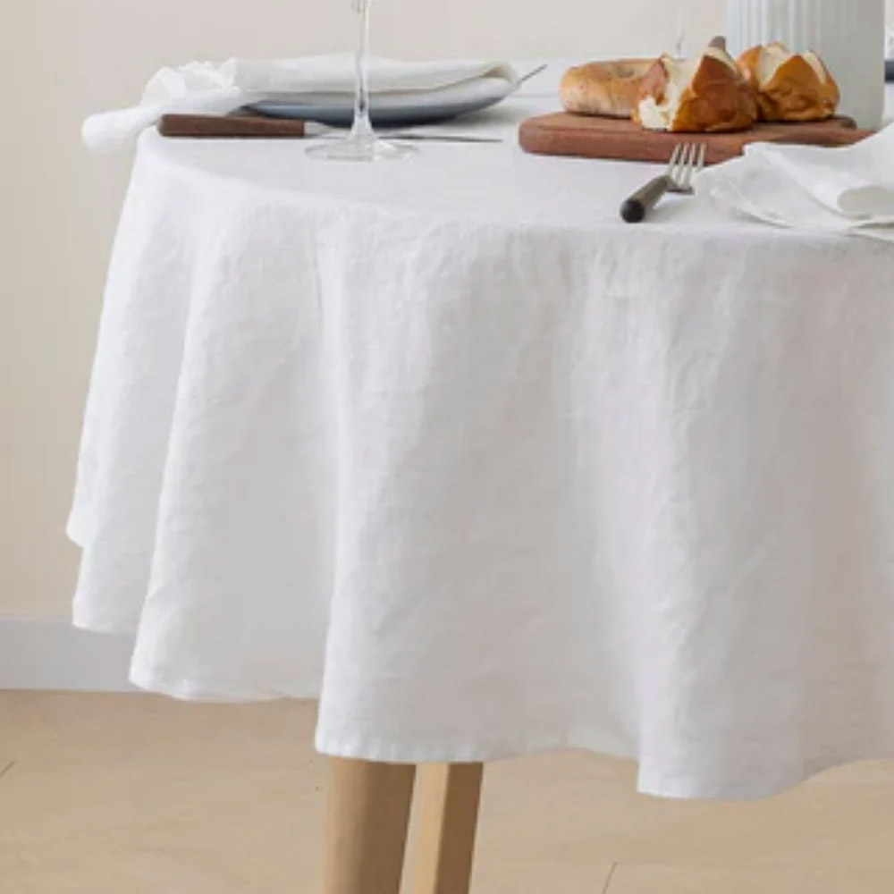 Home Lab 100% French Flax Linen Small Round Tablecloth 120cm