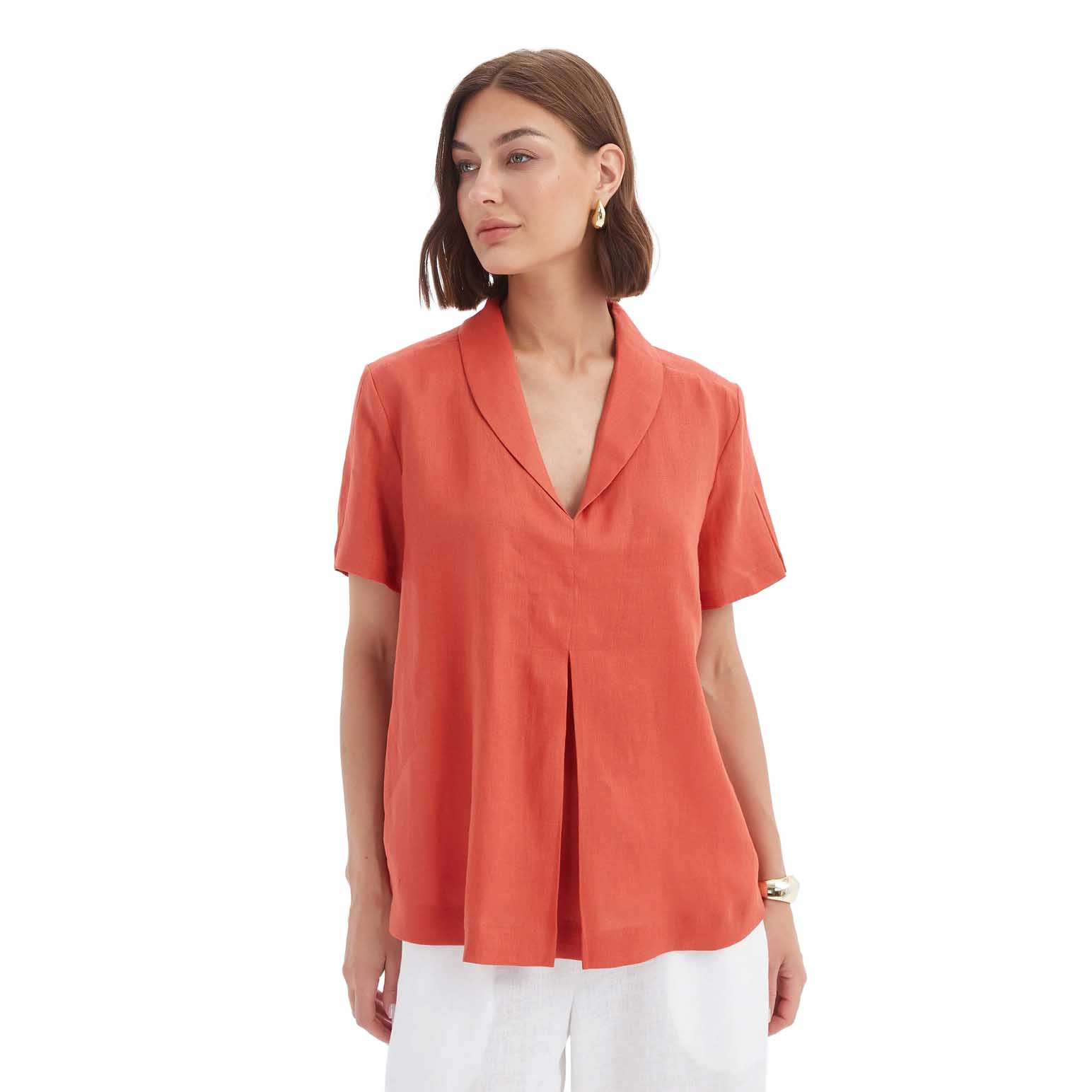 TIRELLI Shawl Collar Pleat Top