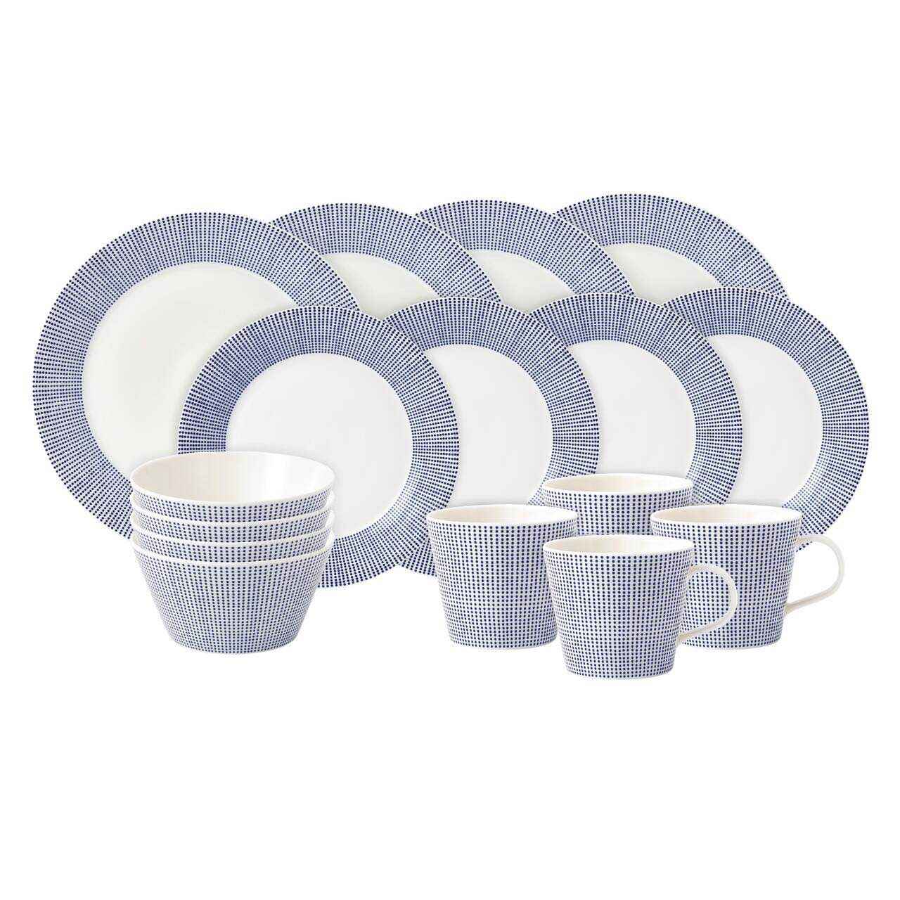 Royal Doulton Pacific 16 Piece Dinnerware Set, Blue Dots