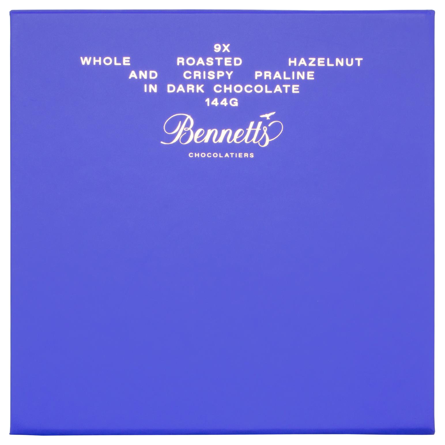 Bennetts of Mangawhai 9 Whole Roasted Hazelnut & Crispy Praline Dark 144g