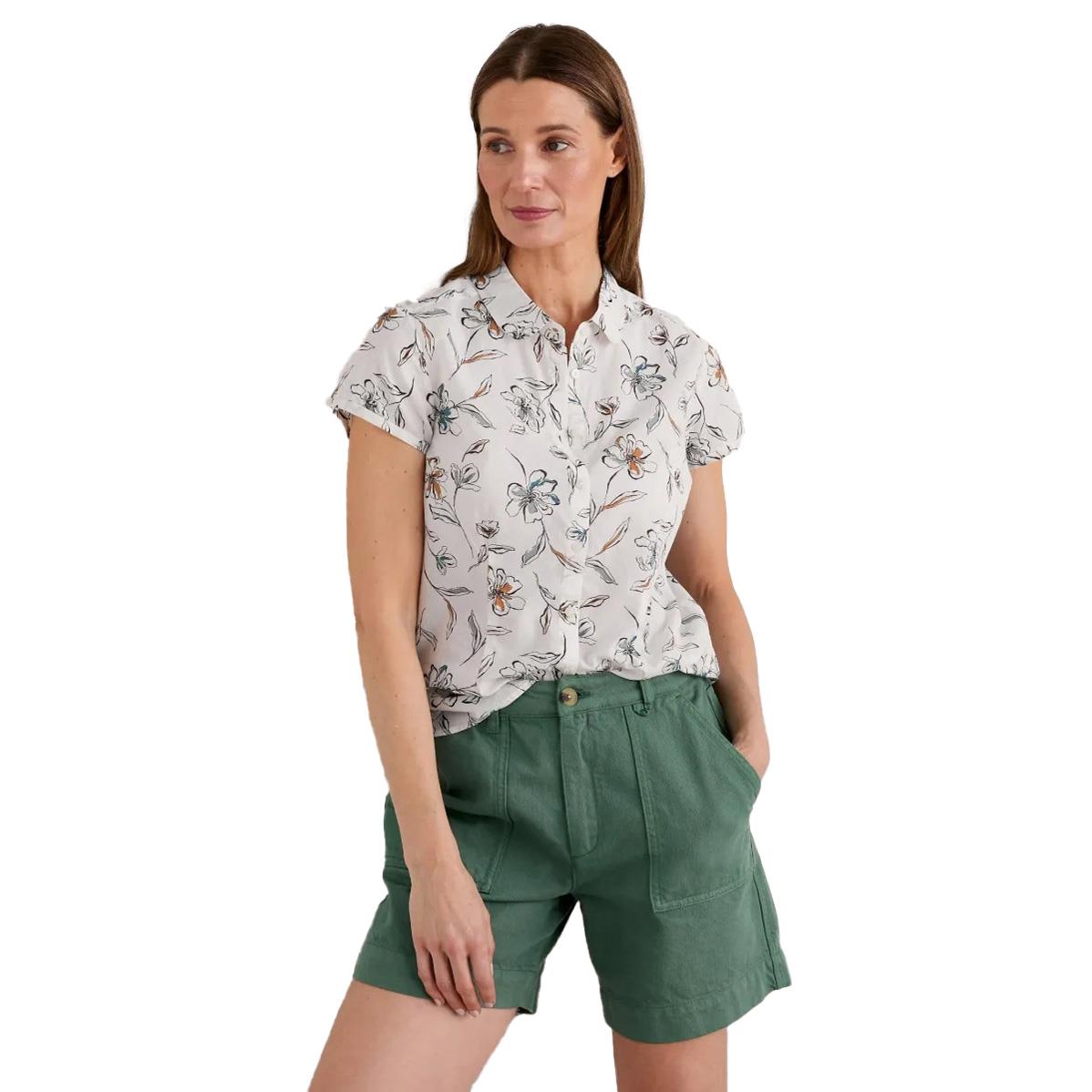 Seasalt Cornwall Rushmaker Shirt Linework Floral Chalk