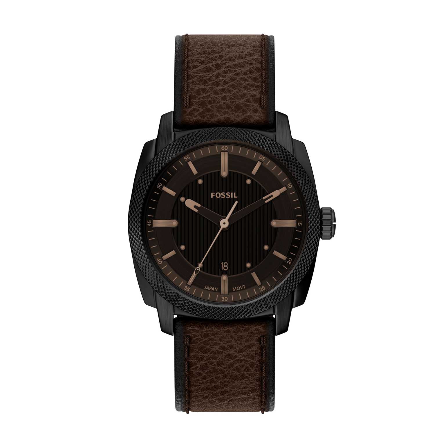 Fossil Machine 41mm Three-Hand Date Brown Leather Watch