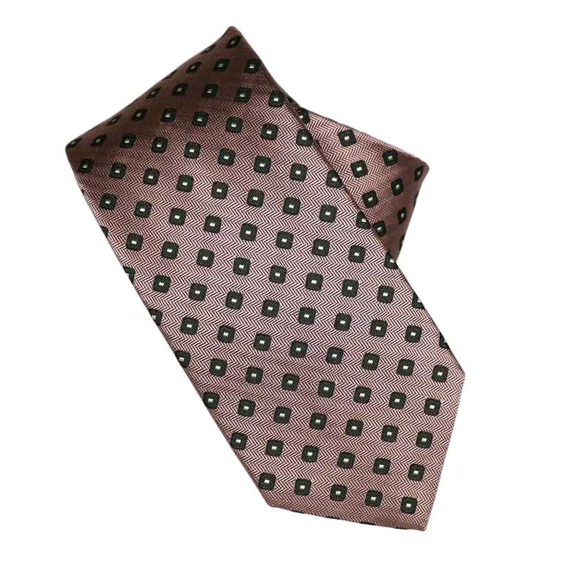 Monti Castello 100% Silk Tie - Dusky Pink & Moss Green Geometric