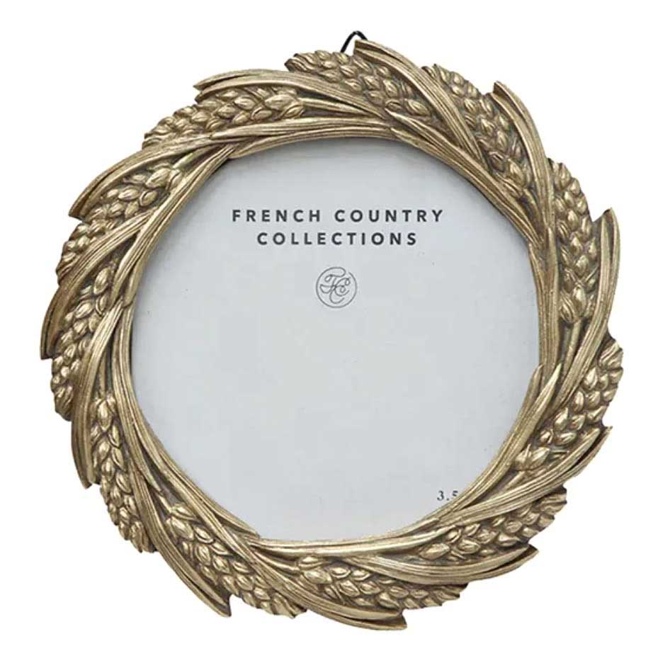 French Country Wheat Round Frame Champagne