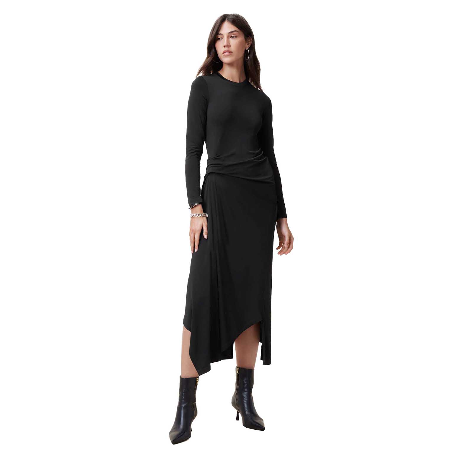 AllSaints Rivi Draped Long Sleeve Midi Dress