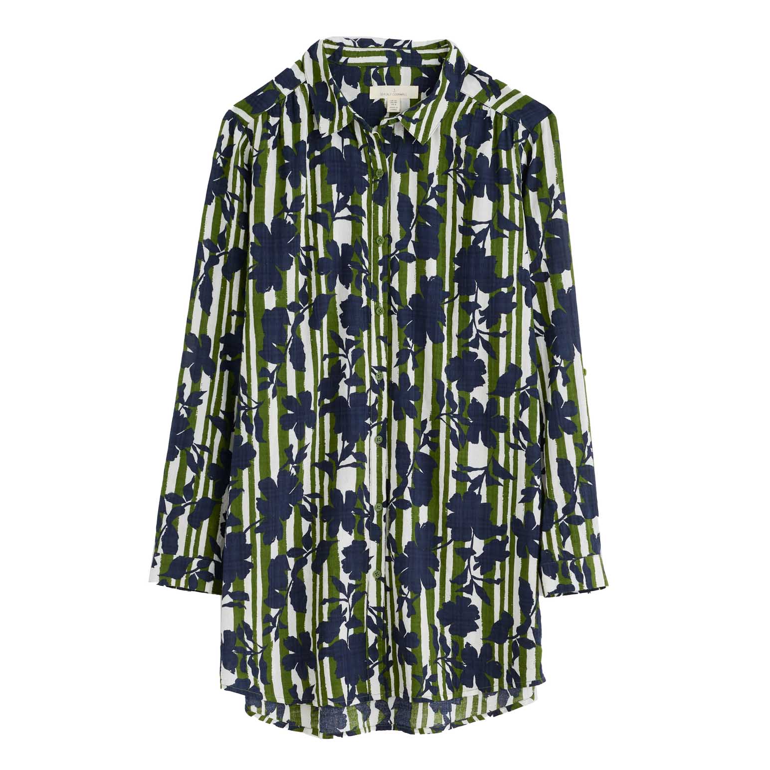 Seasalt Cornwall Wren Flutter Shirt Camellia Stripe Forest Green