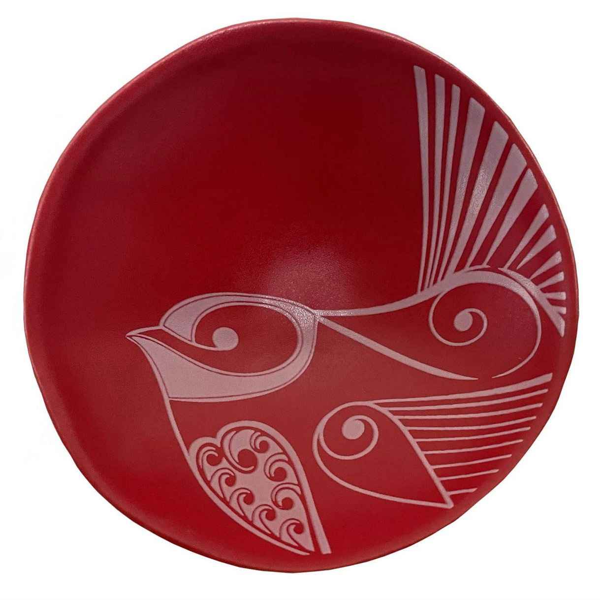 Jo Luping Piwakawaka White on Red 7cm Porcelain Bowl