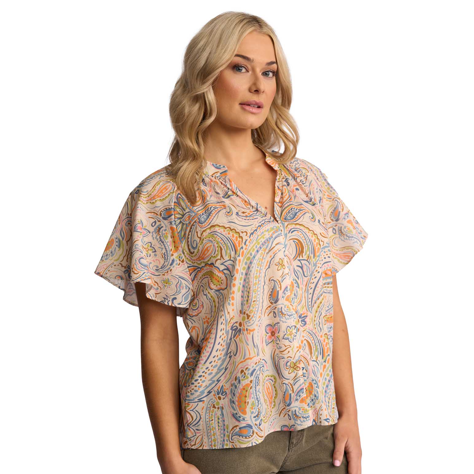 Vassalli V Neck Top With Floaty Sleeve