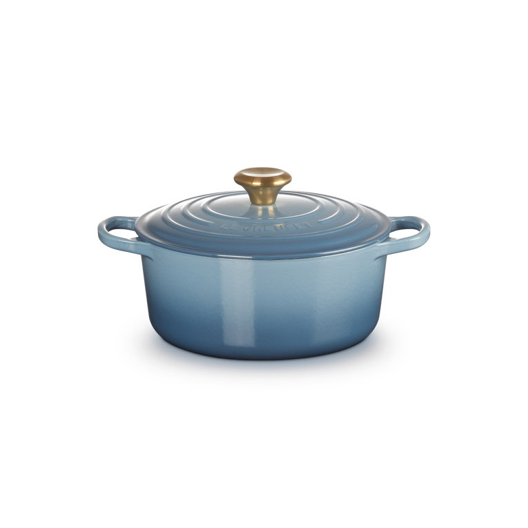 Le Creuset Signature Round Casserole 24cm Gold Knob - Chambray