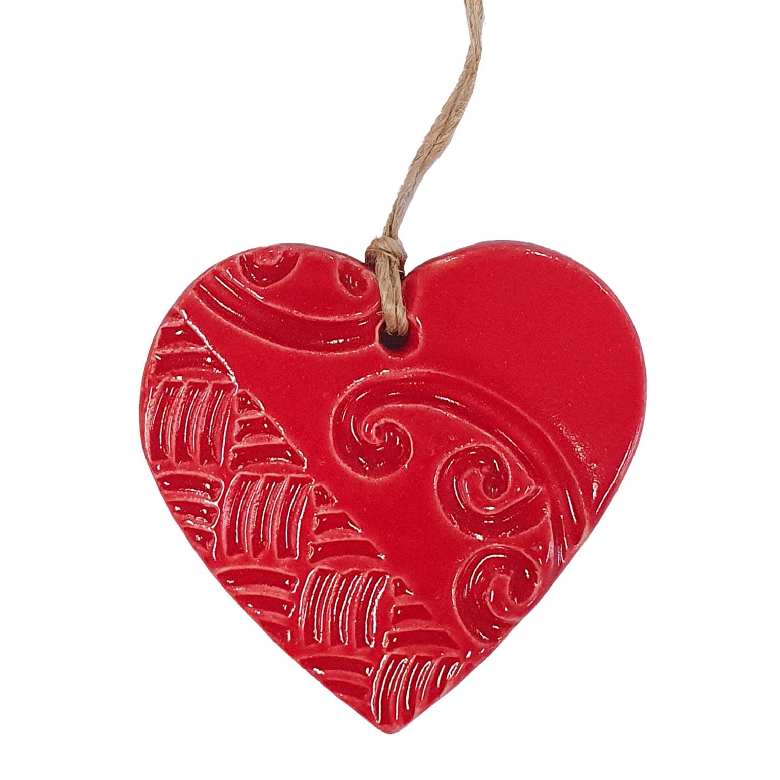Michelle Bow Ceramics Hanging Bright Heart 7cm x 7cm Kowhaiwhia