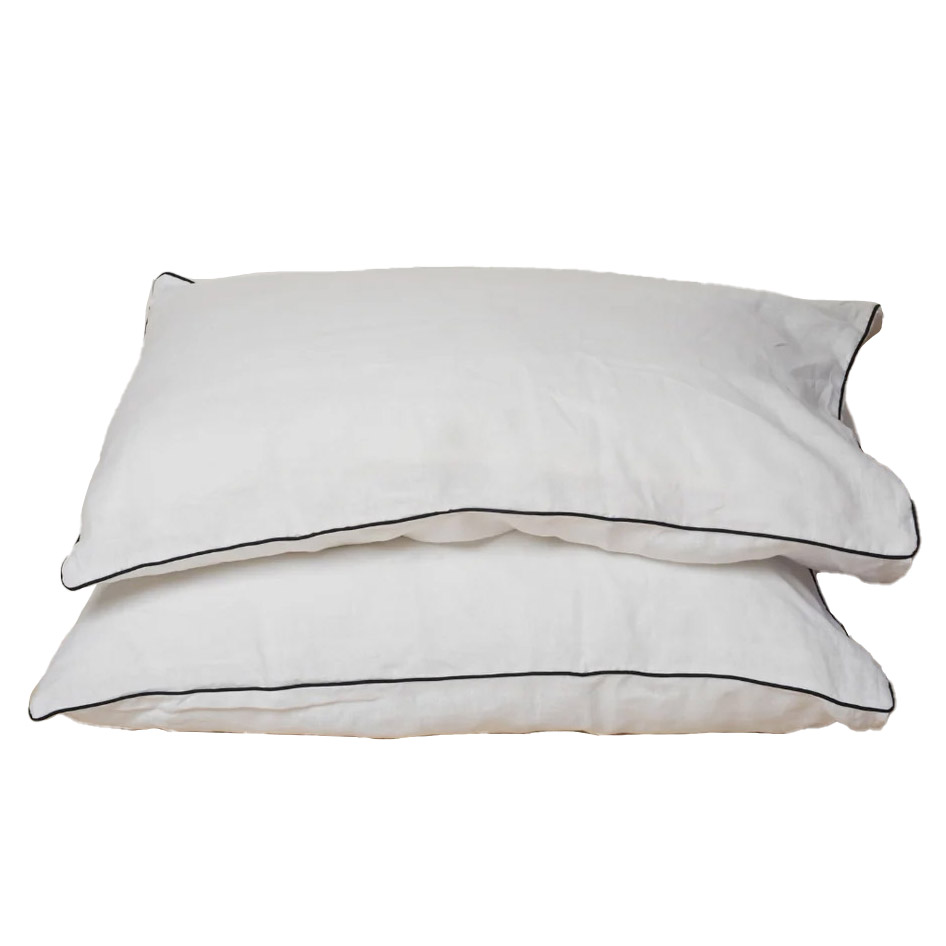 Home Lab 100% French Flax Linen Piped Pillowcase Pair