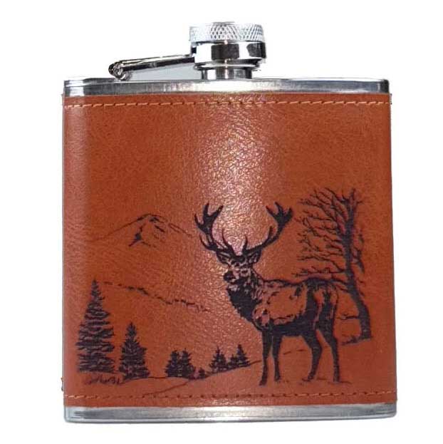 Selbrae House Leather Hip Flask - Scenic Stag
