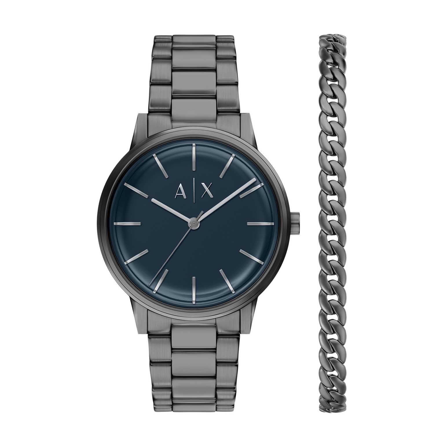 Armani Exchange Three-Hand Gunmetal Stainless Steel Watch And Bracelet Set