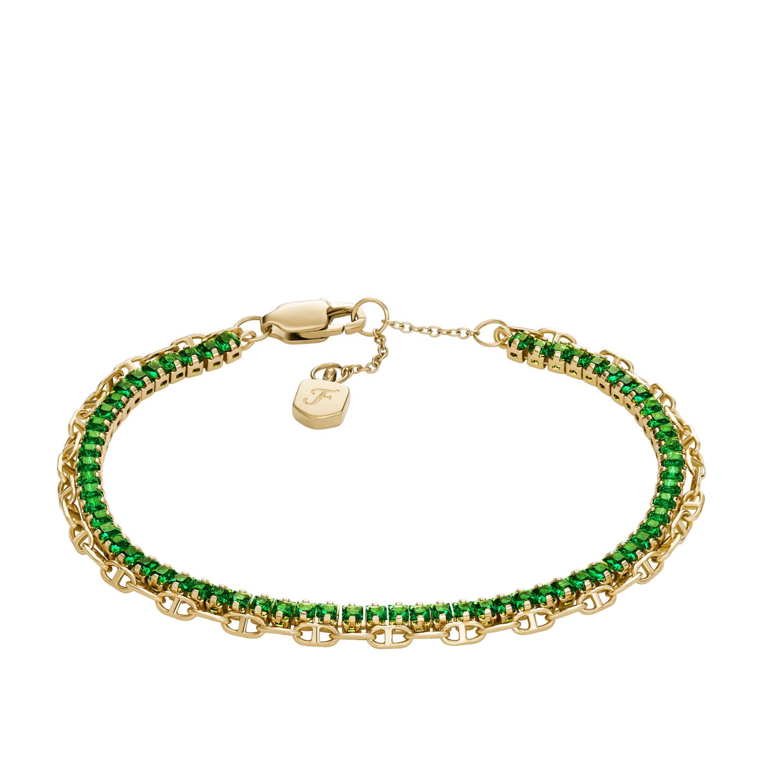 Fossil Heritage D-Link Glitz Gold-Tone Brass Chain Tennis Bracelet