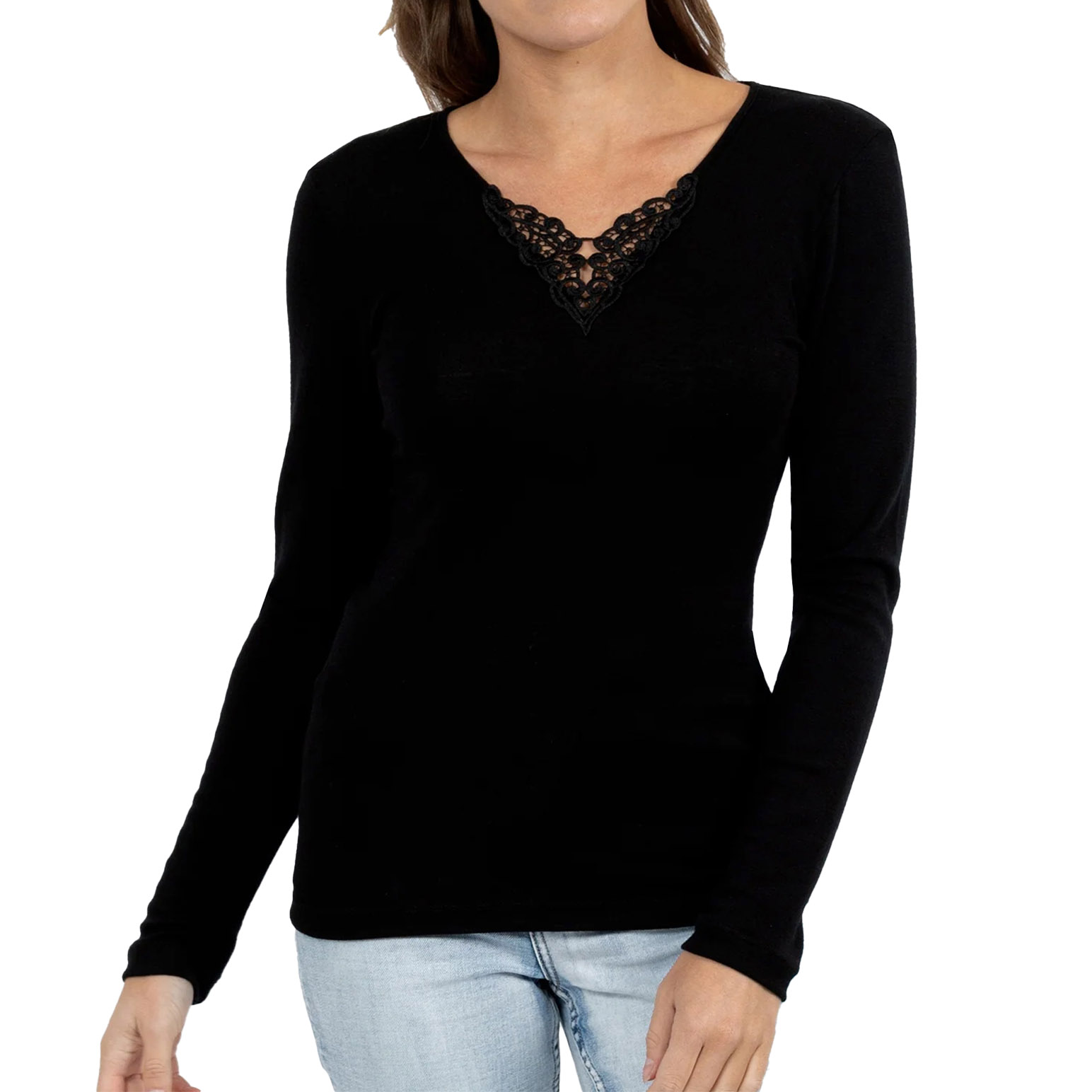 Baselayer Pure Wool Long Sleeve Lace Motif