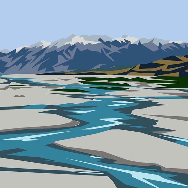 Ira Mitchell Rakaia River Matted Print 35 x 27.5cm