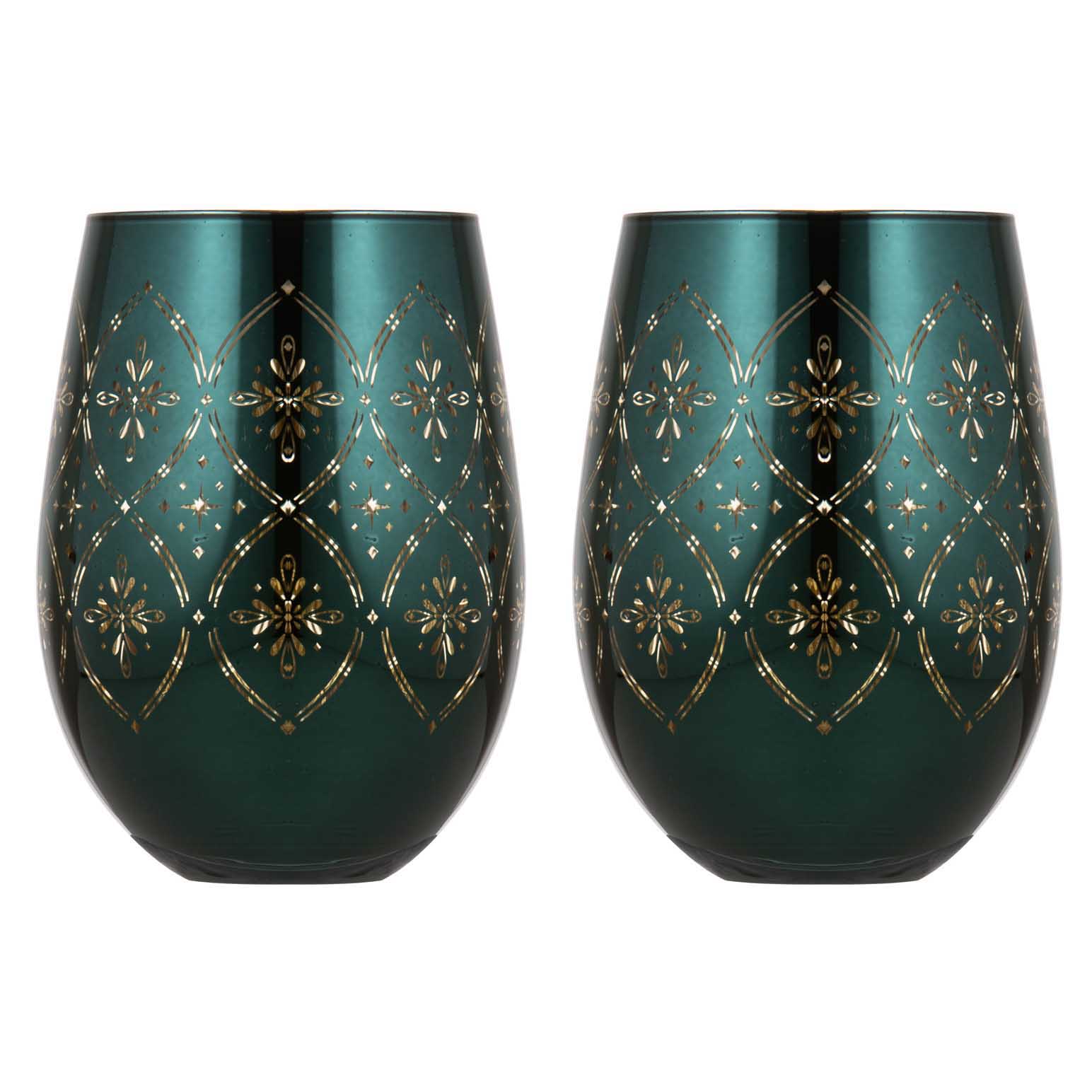 Tempa Chantelle Emerald 2pk Stemless Glass