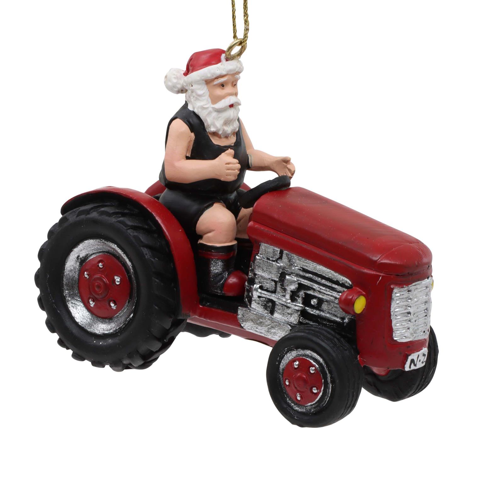 Santa On Tractor Ornament