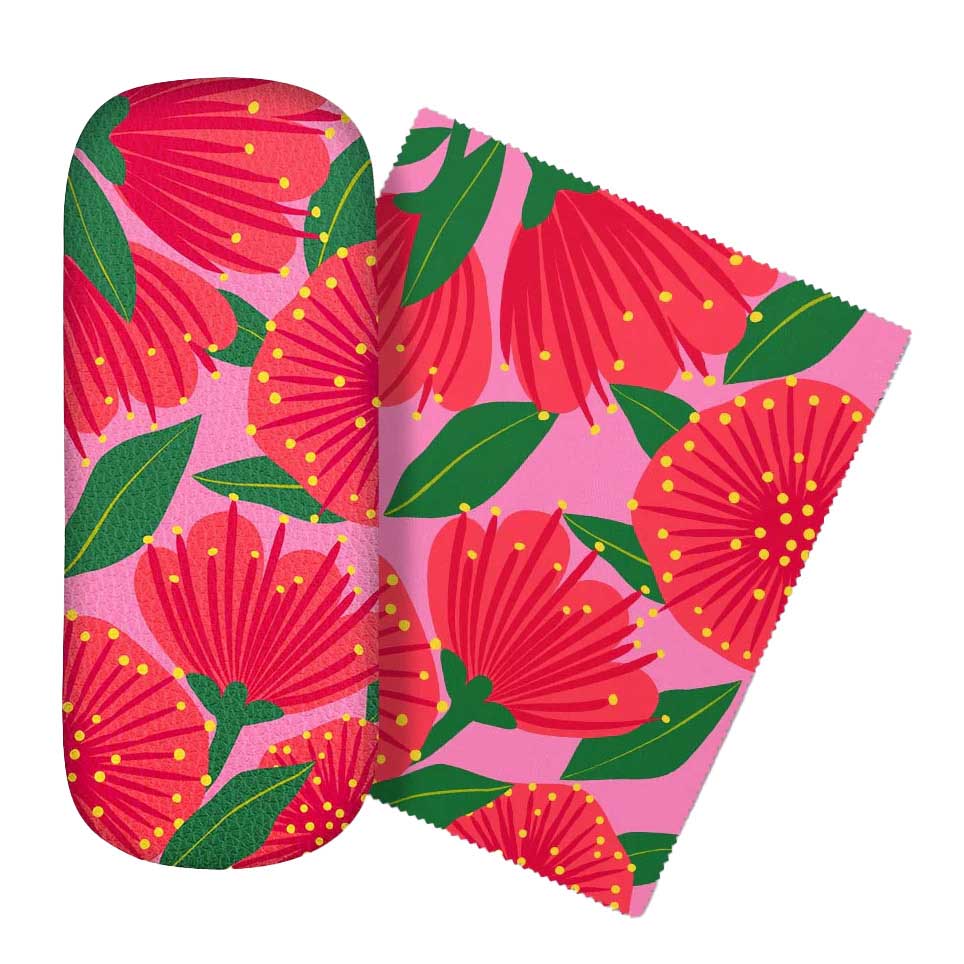 Bright Botanical Pink Pohutukawa Glasses Case