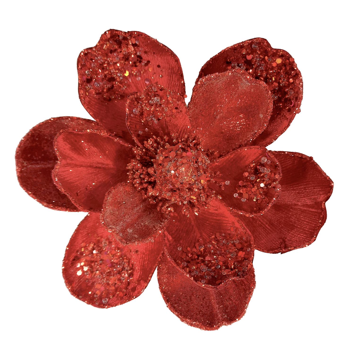 Medium Heirloom Lux Magnolia With Clip Red 18cm