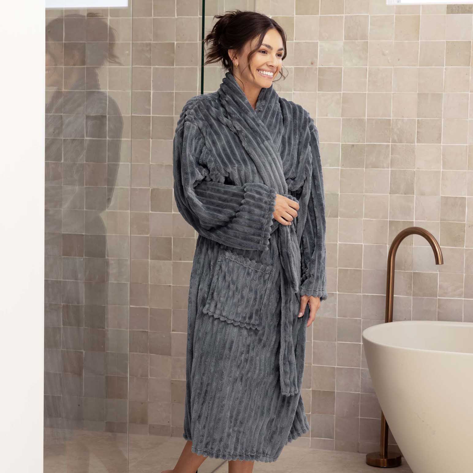 Bambury Channel Fleece Robe Steel