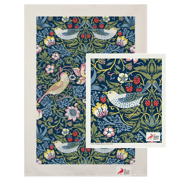 William Morris Teatowel 50/50 Linen Cotton & Dish Cloth - Strawberry Thief