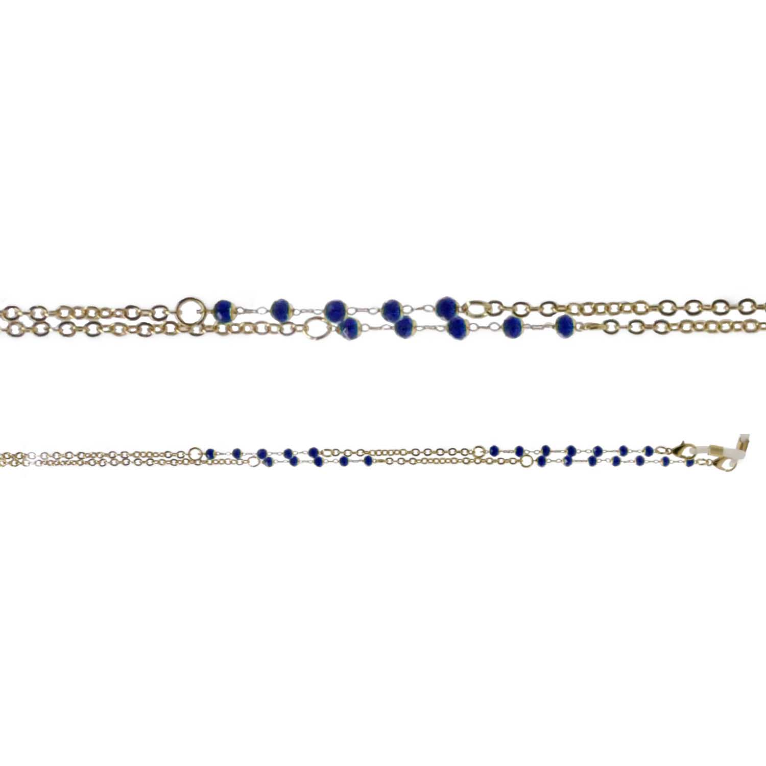 On The Nose Shiny Gold Chain with Small Blue Beads